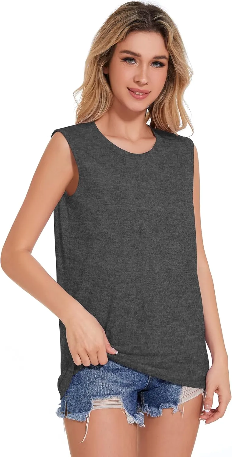Tank Top for Women Sleeveless Summer Crewneck Casual Loose Tunic Tops Shirts