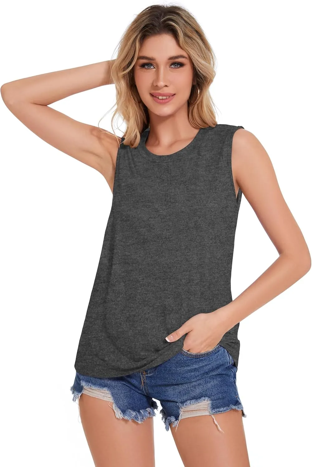 Tank Top for Women Sleeveless Summer Crewneck Casual Loose Tunic Tops Shirts