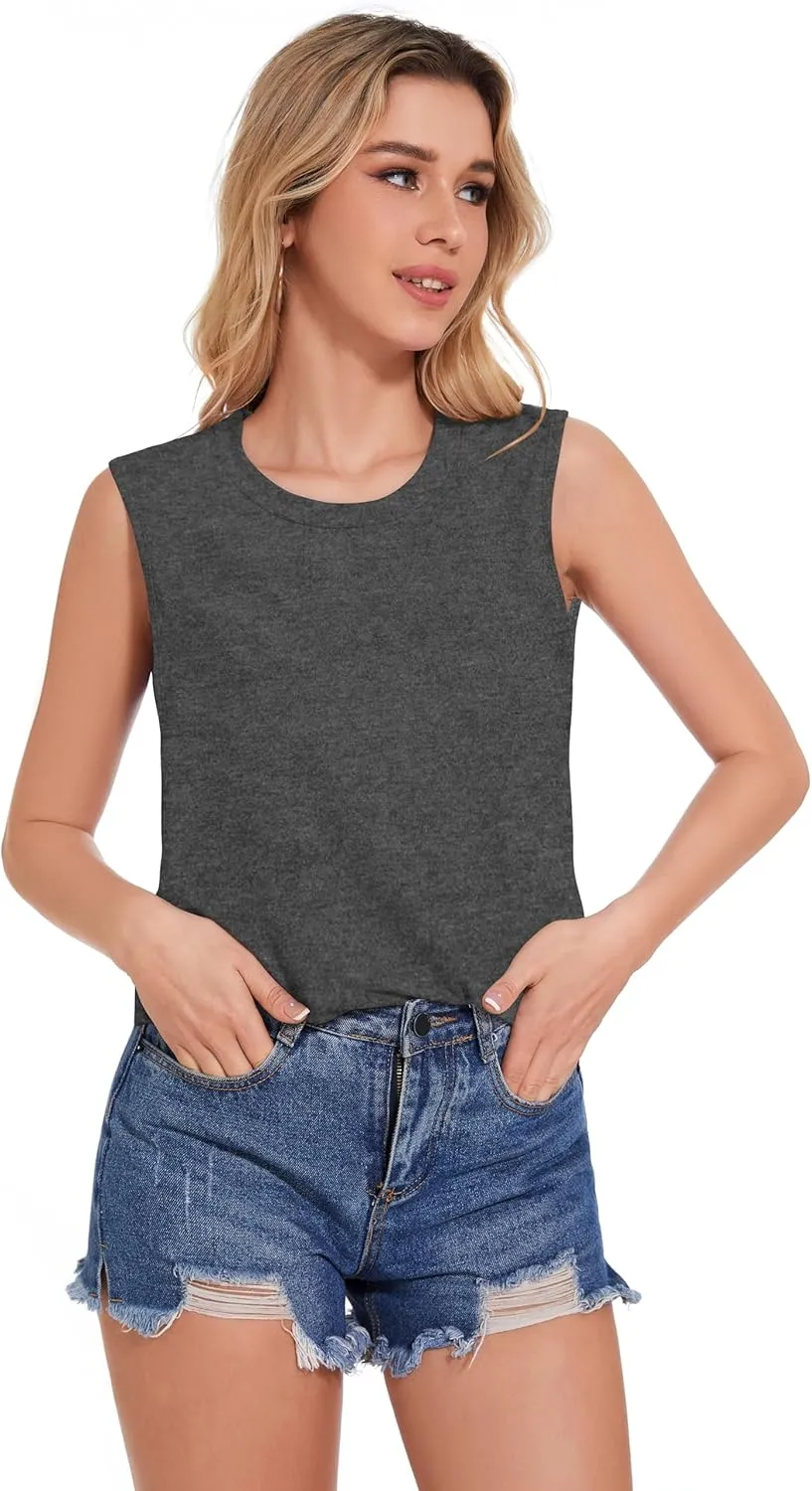 Tank Top for Women Sleeveless Summer Crewneck Casual Loose Tunic Tops Shirts