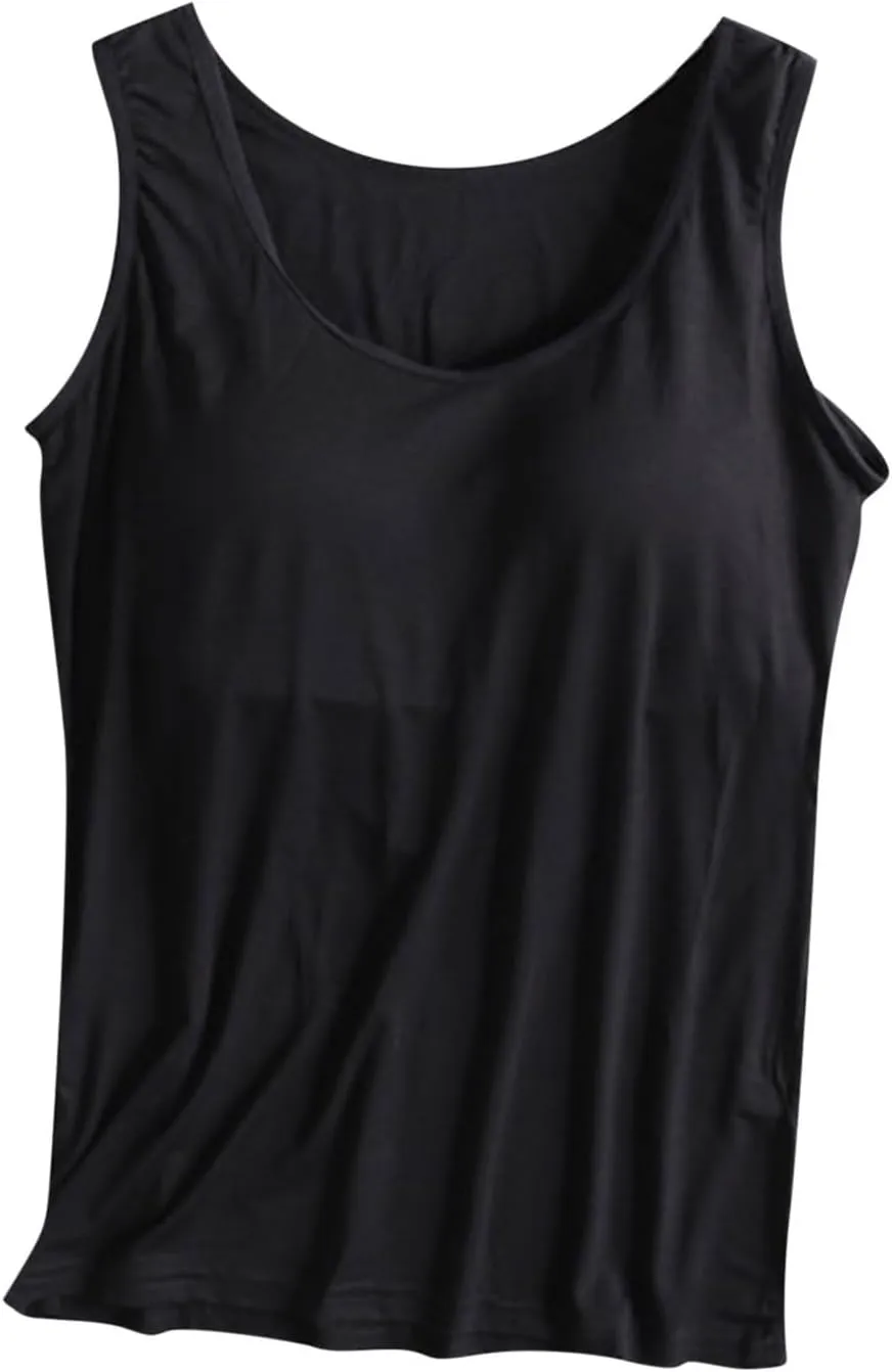 Tank Top with Built in Bra for Women,Camisole Tops for Women Plus Size,Summer Casual Padded Yoga Shirt Undershirt
