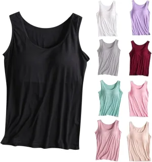 Tank Top with Built in Bra for Women,Camisole Tops for Women Plus Size,Summer Casual Padded Yoga Shirt Undershirt