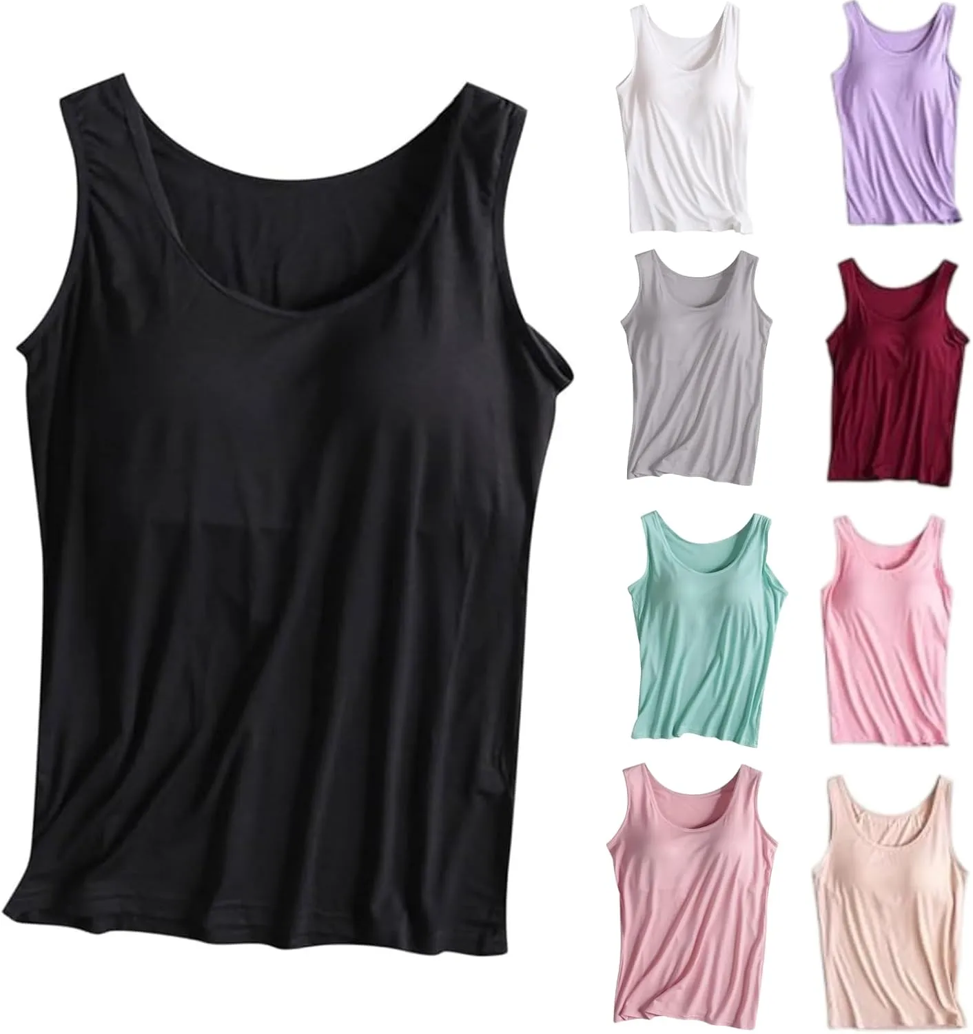 Tank Top with Built in Bra for Women,Camisole Tops for Women Plus Size,Summer Casual Padded Yoga Shirt Undershirt