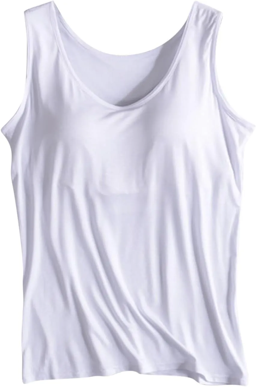 Tank Top with Built in Bra for Women,Camisole Tops for Women Plus Size,Summer Casual Padded Yoga Shirt Undershirt