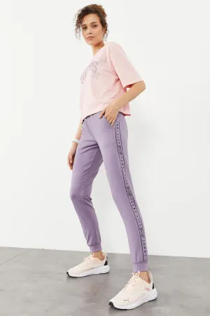 TMY Eflatun Writing Striped Jogger Comfortable Fit Cuffed Women's Sweatpants - 94527 - Myrhorod