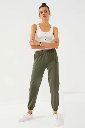 TMY Haki Line Printed Comfortable Fit Elastic Cuff Women's Sweatpants - 94585 - Jocotepec