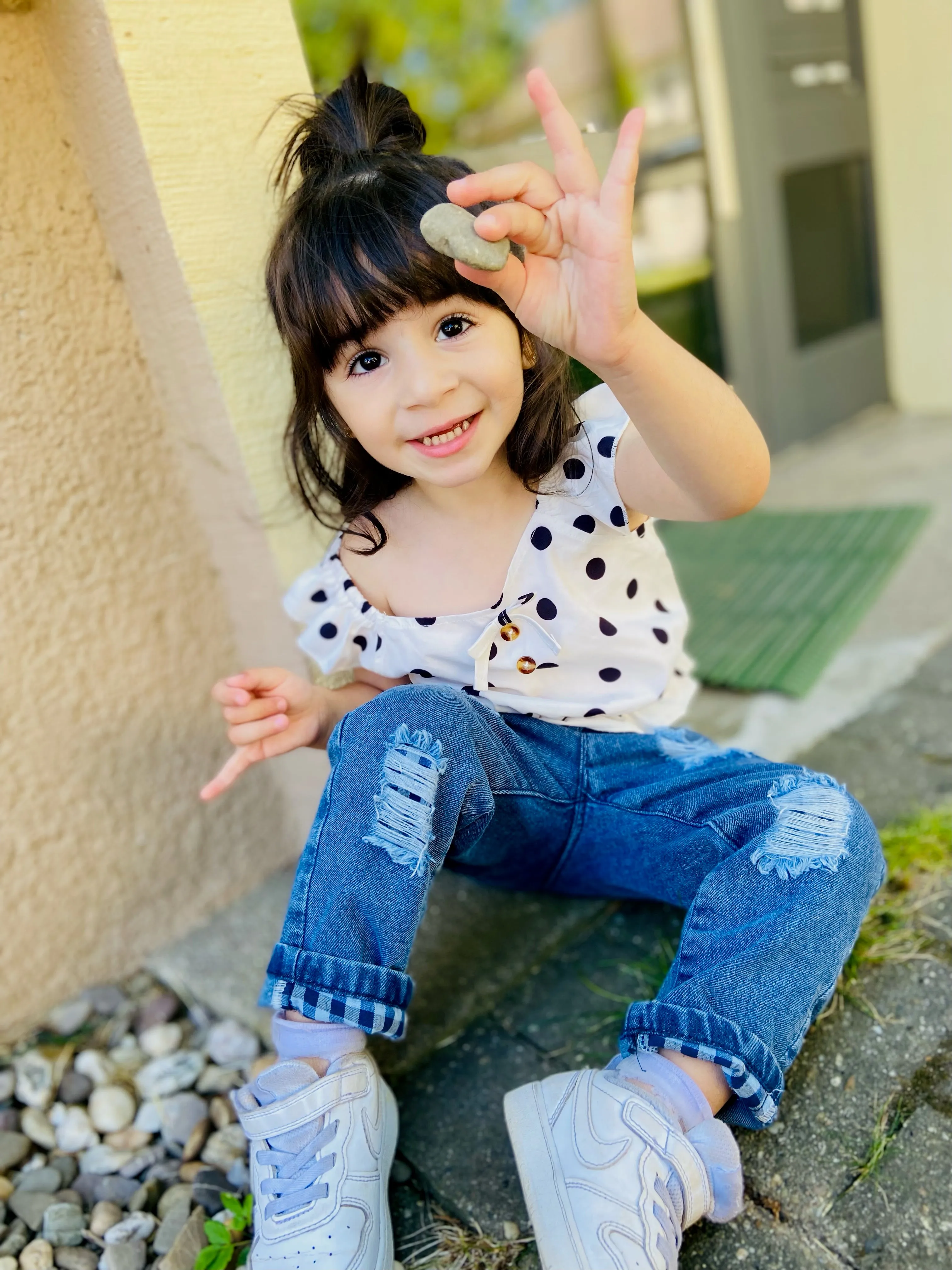 Toddler Ripped Colorful Button Decor Pocket Jeans