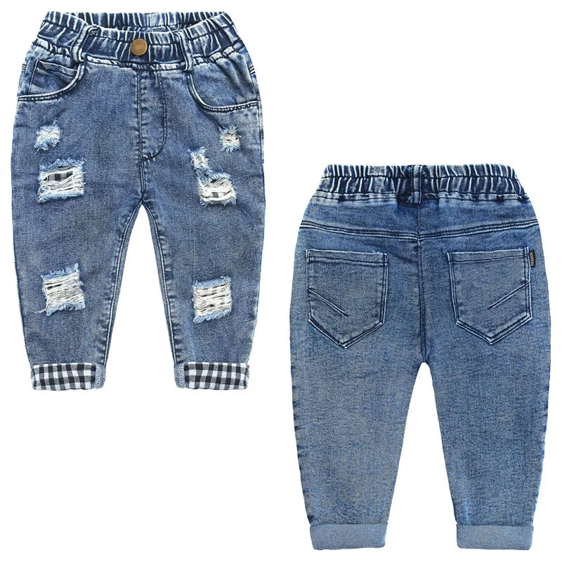 Toddler Ripped Colorful Button Decor Pocket Jeans