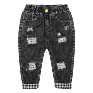 Toddler Ripped Colorful Button Decor Pocket Jeans