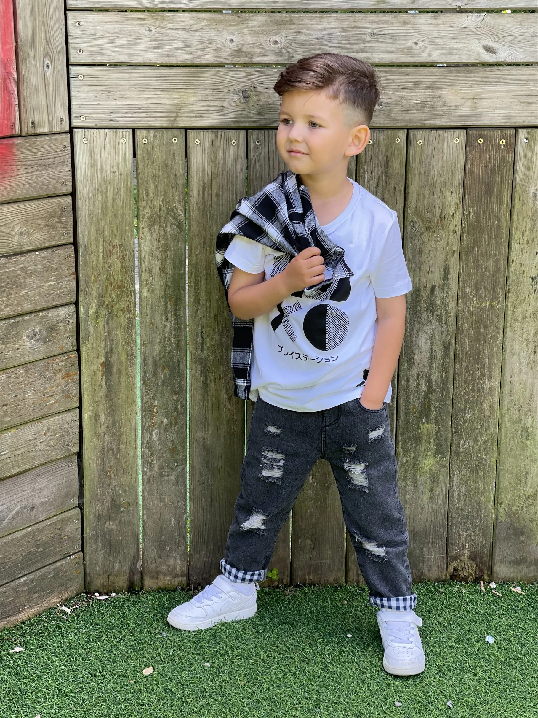 Toddler Ripped Colorful Button Decor Pocket Jeans