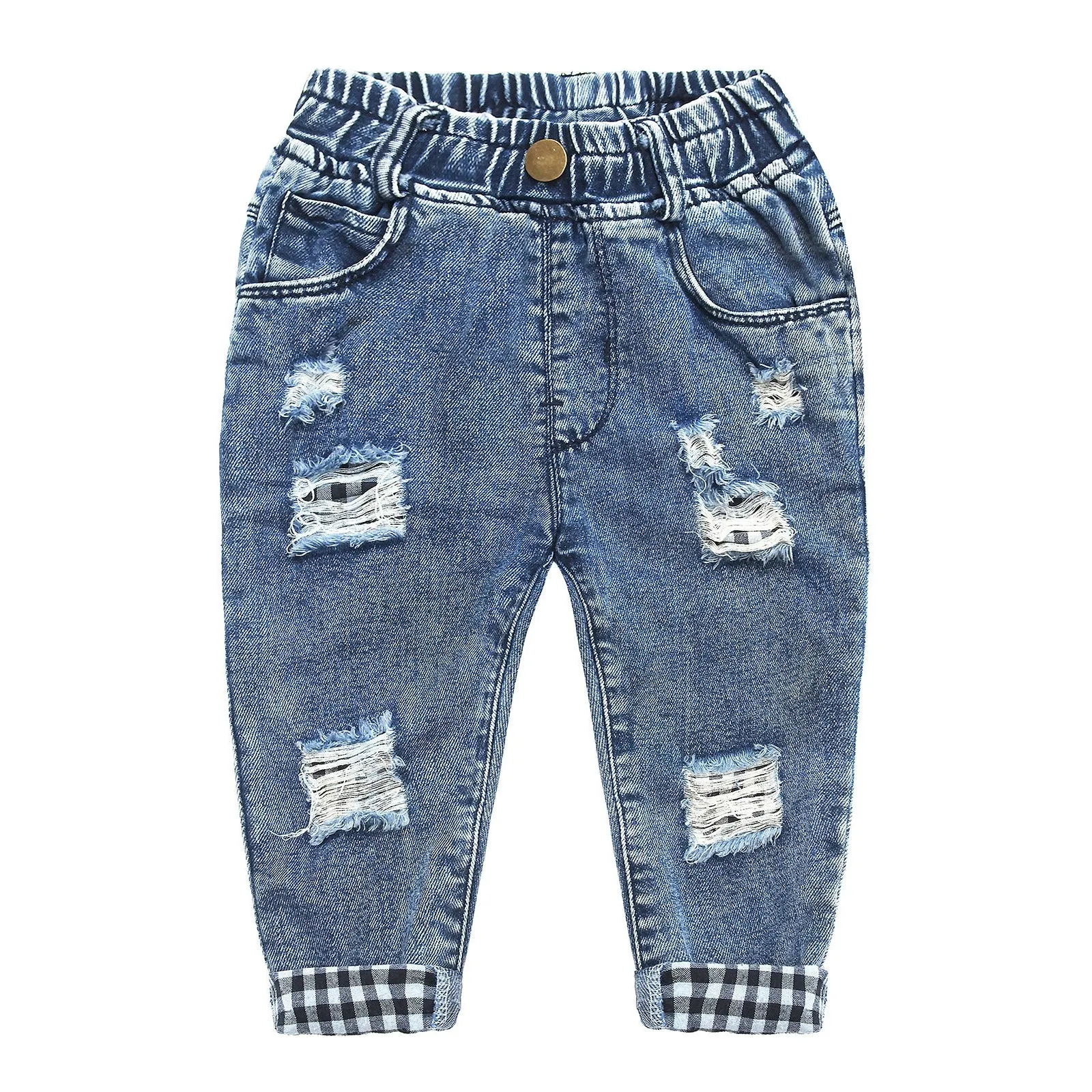 Toddler Ripped Colorful Button Decor Pocket Jeans