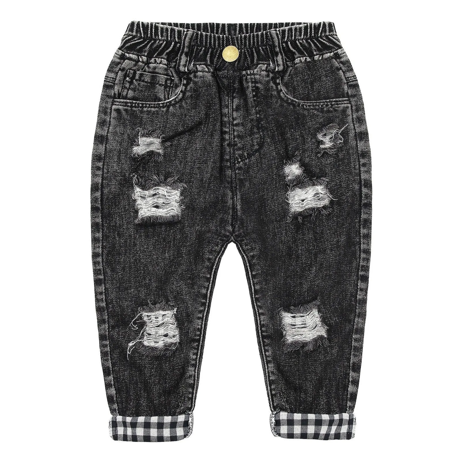 Toddler Ripped Colorful Button Decor Pocket Jeans