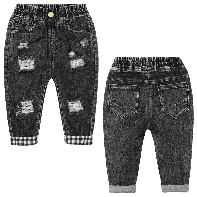 Toddler Ripped Colorful Button Decor Pocket Jeans