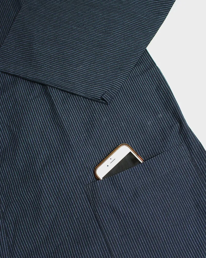 ToK Samue Set, Men's, Indigo with Thin Tsumugi Shima