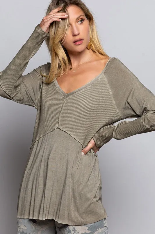 Top - "POL" Light Wash Rib Long Sleeve