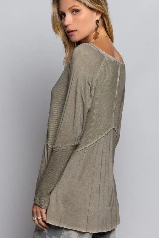 Top - "POL" Light Wash Rib Long Sleeve