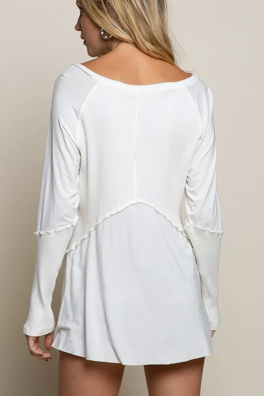 Top - "POL" Light Wash Rib Long Sleeve