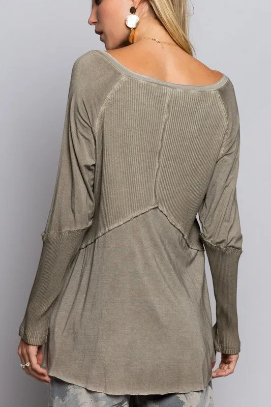 Top - "POL" Light Wash Rib Long Sleeve