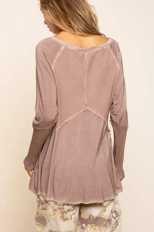 Top - "POL" Light Wash Rib Long Sleeve