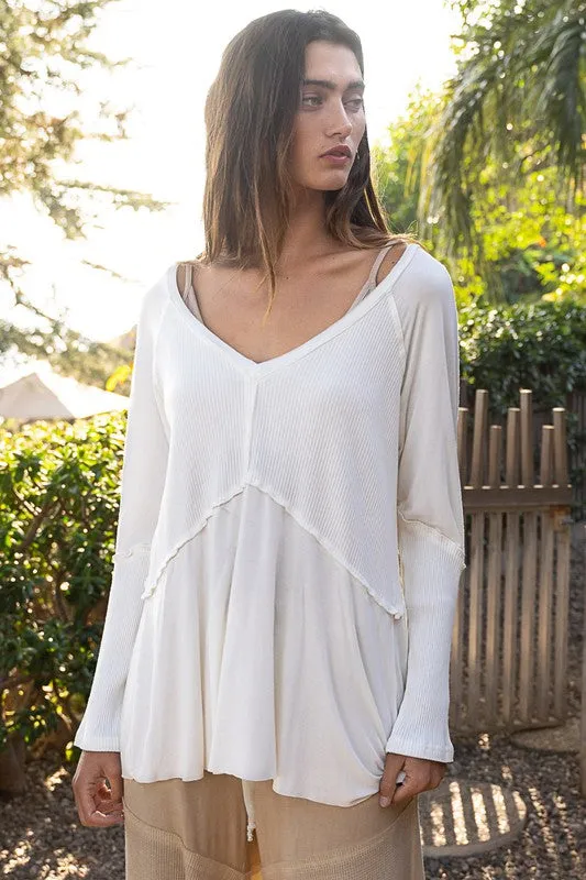 Top - "POL" Light Wash Rib Long Sleeve
