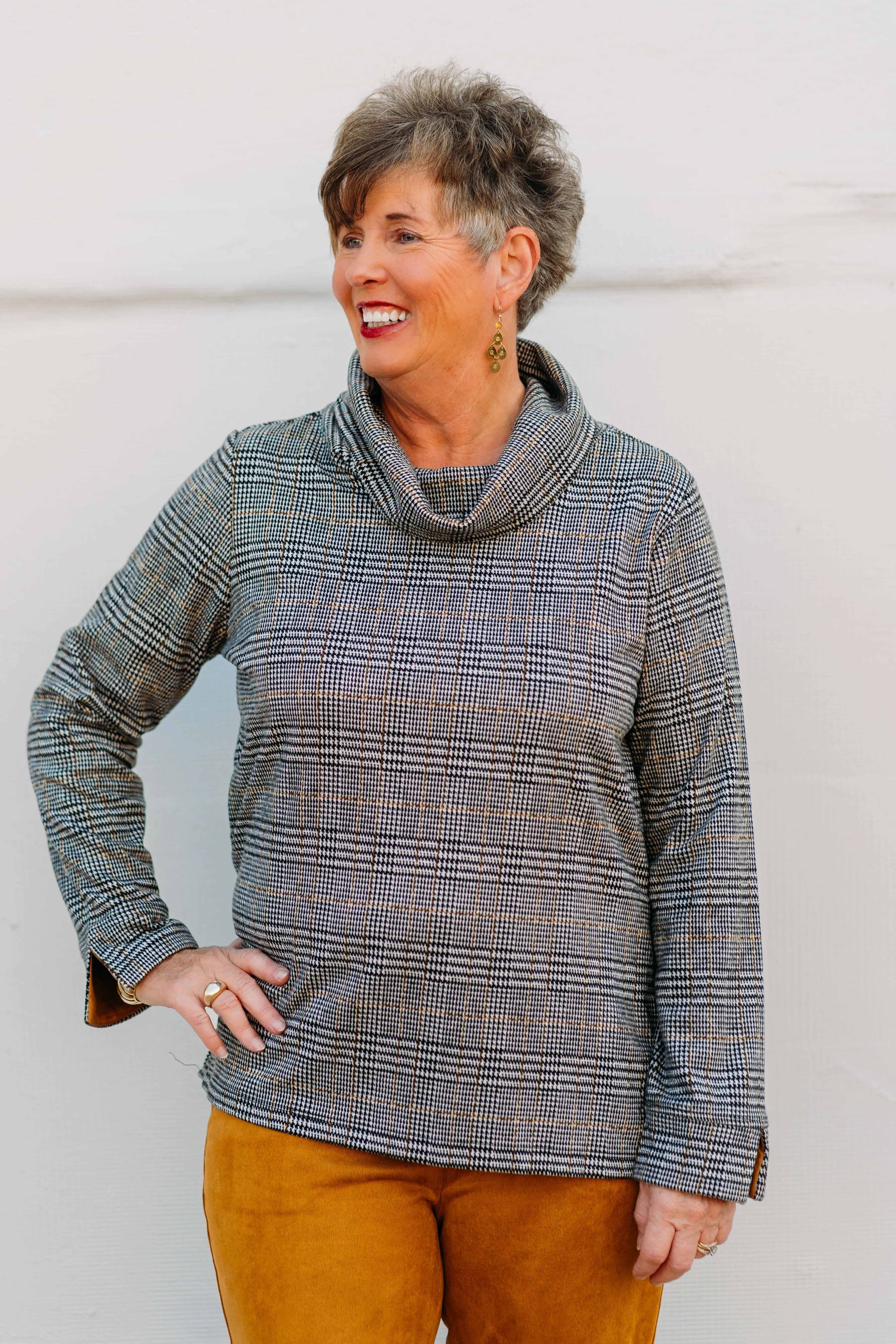 Tribal: Cowl Neck Top With Zipper Accent in Rust