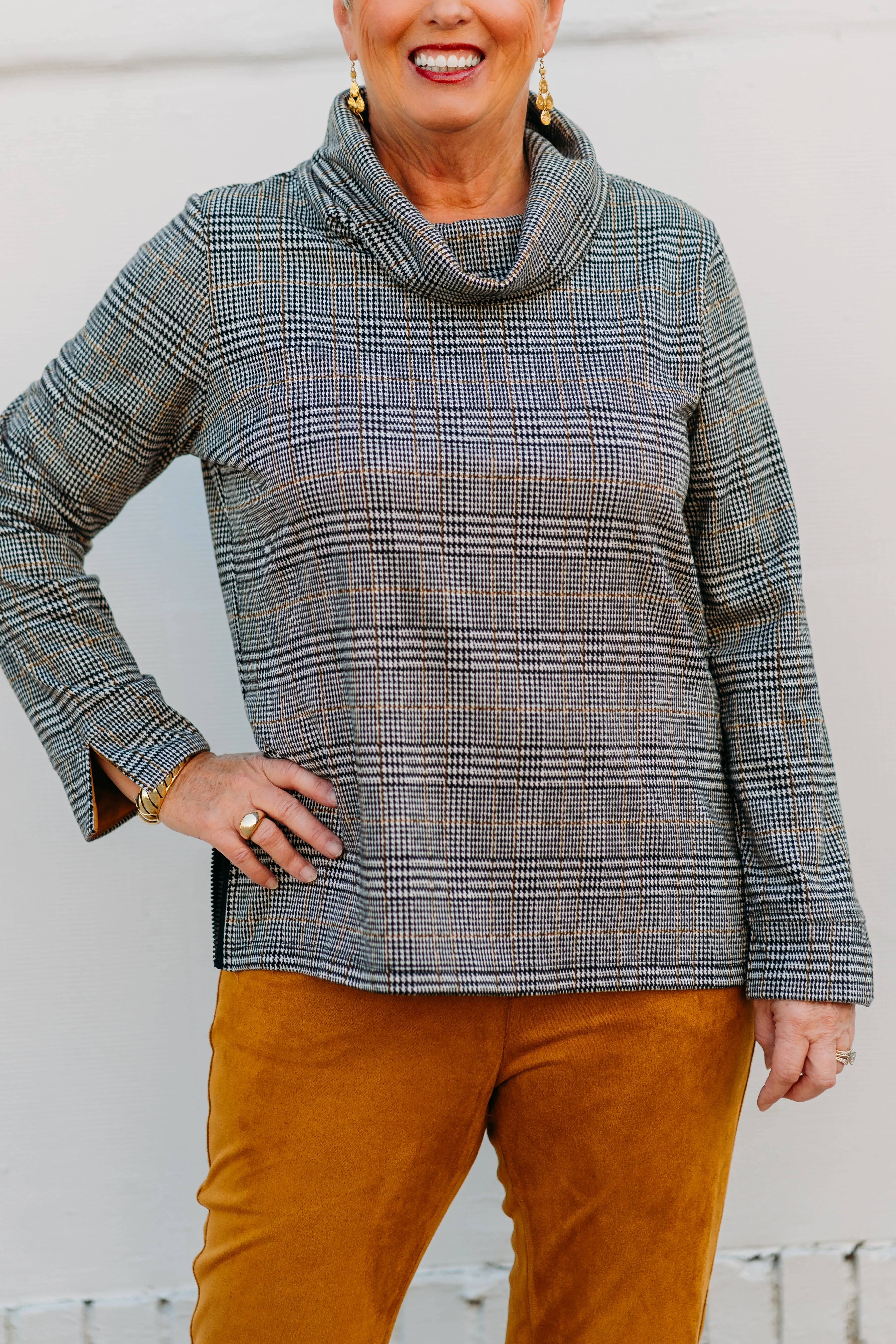Tribal: Cowl Neck Top With Zipper Accent in Rust