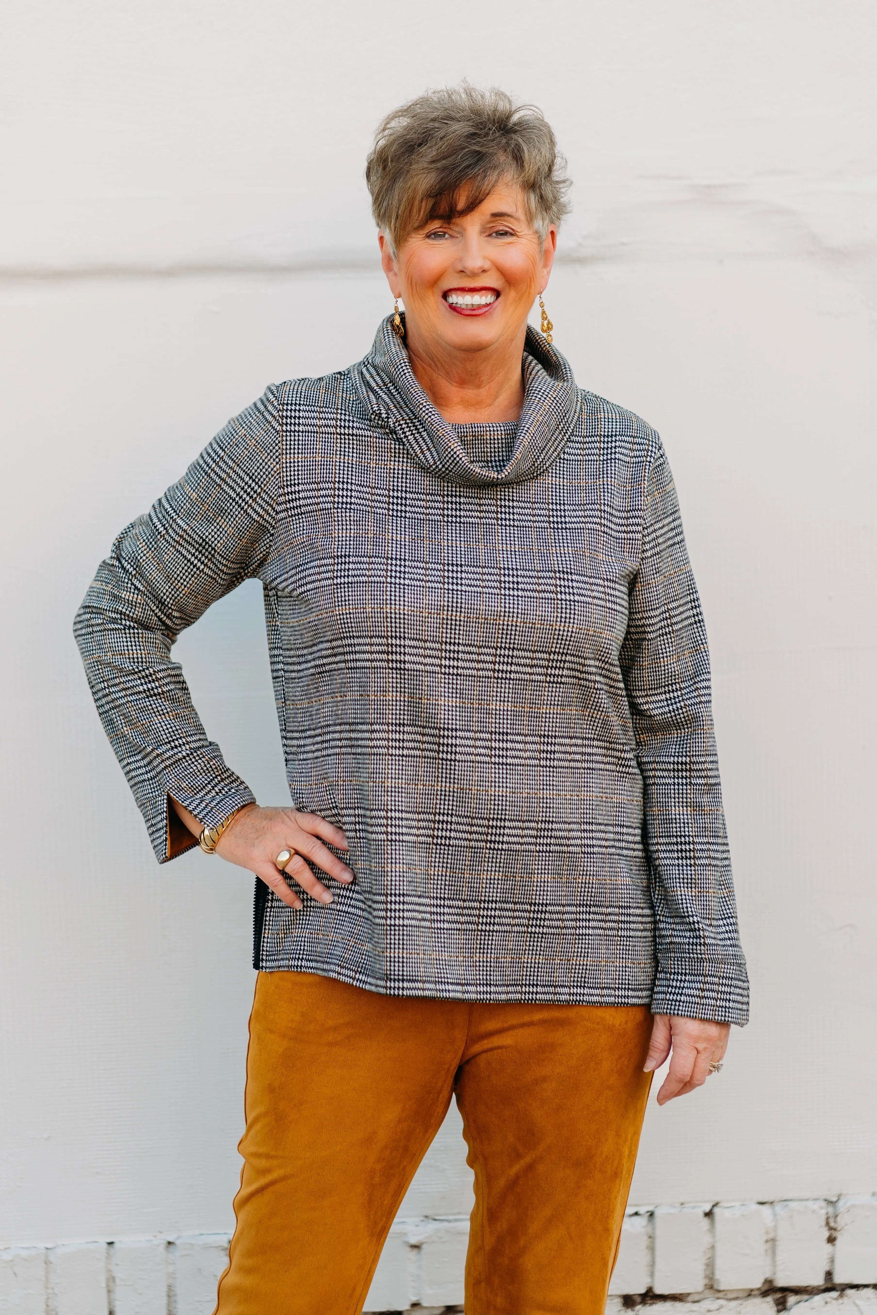 Tribal: Cowl Neck Top With Zipper Accent in Rust