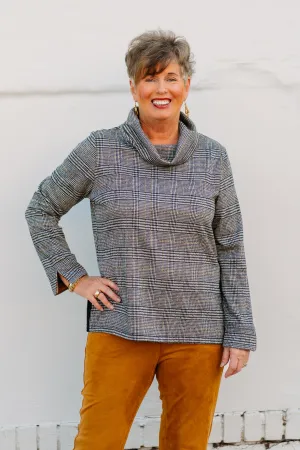 Tribal: Cowl Neck Top With Zipper Accent in Rust