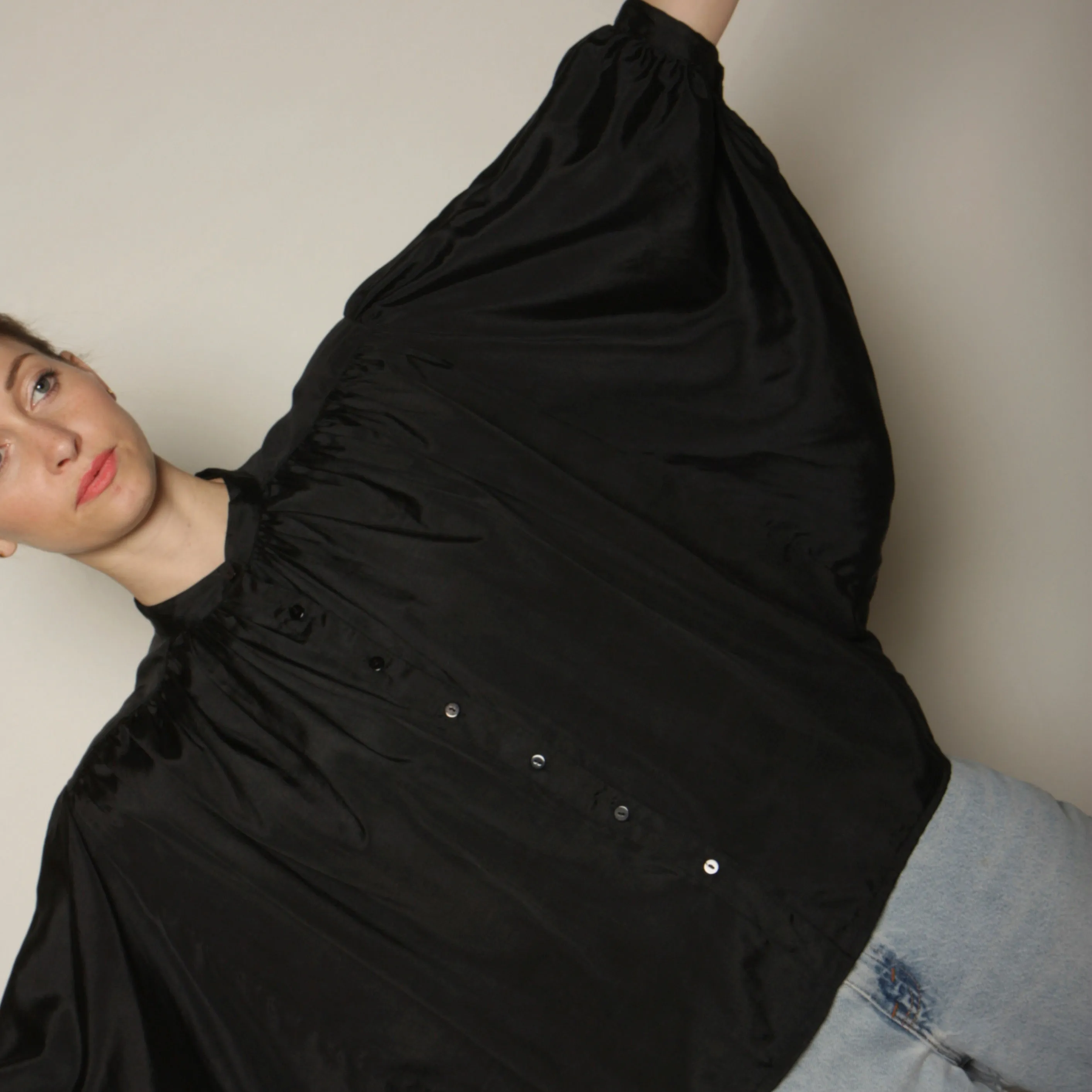 Vintage 70's Silk   Cotton Cape Blouse