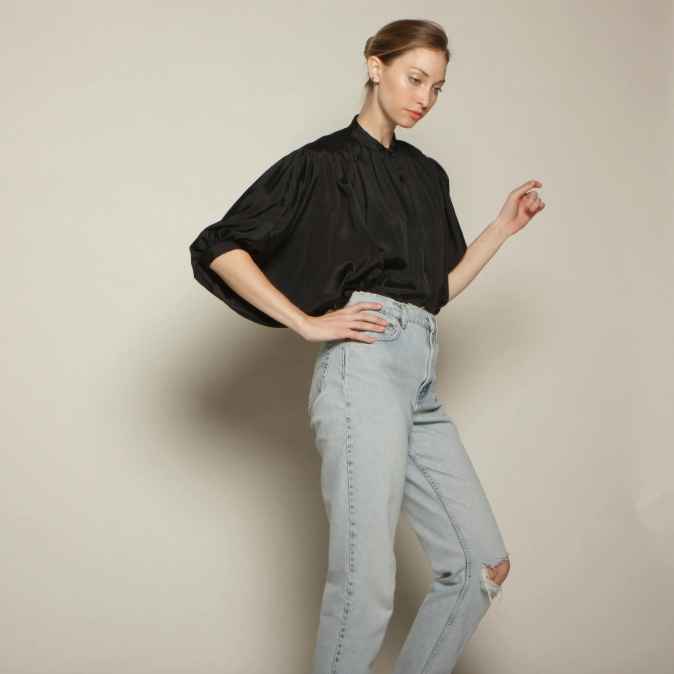 Vintage 70's Silk   Cotton Cape Blouse