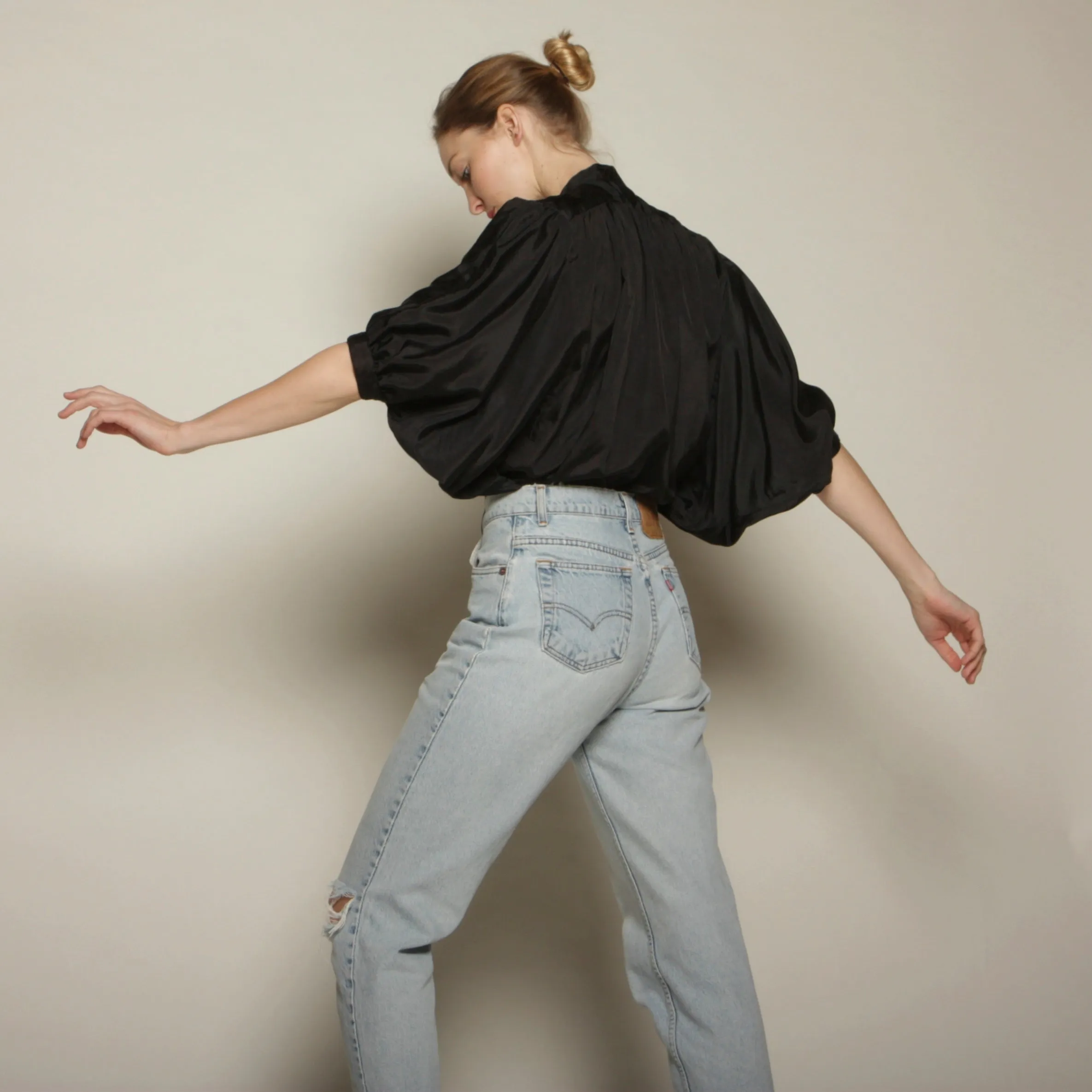 Vintage 70's Silk   Cotton Cape Blouse