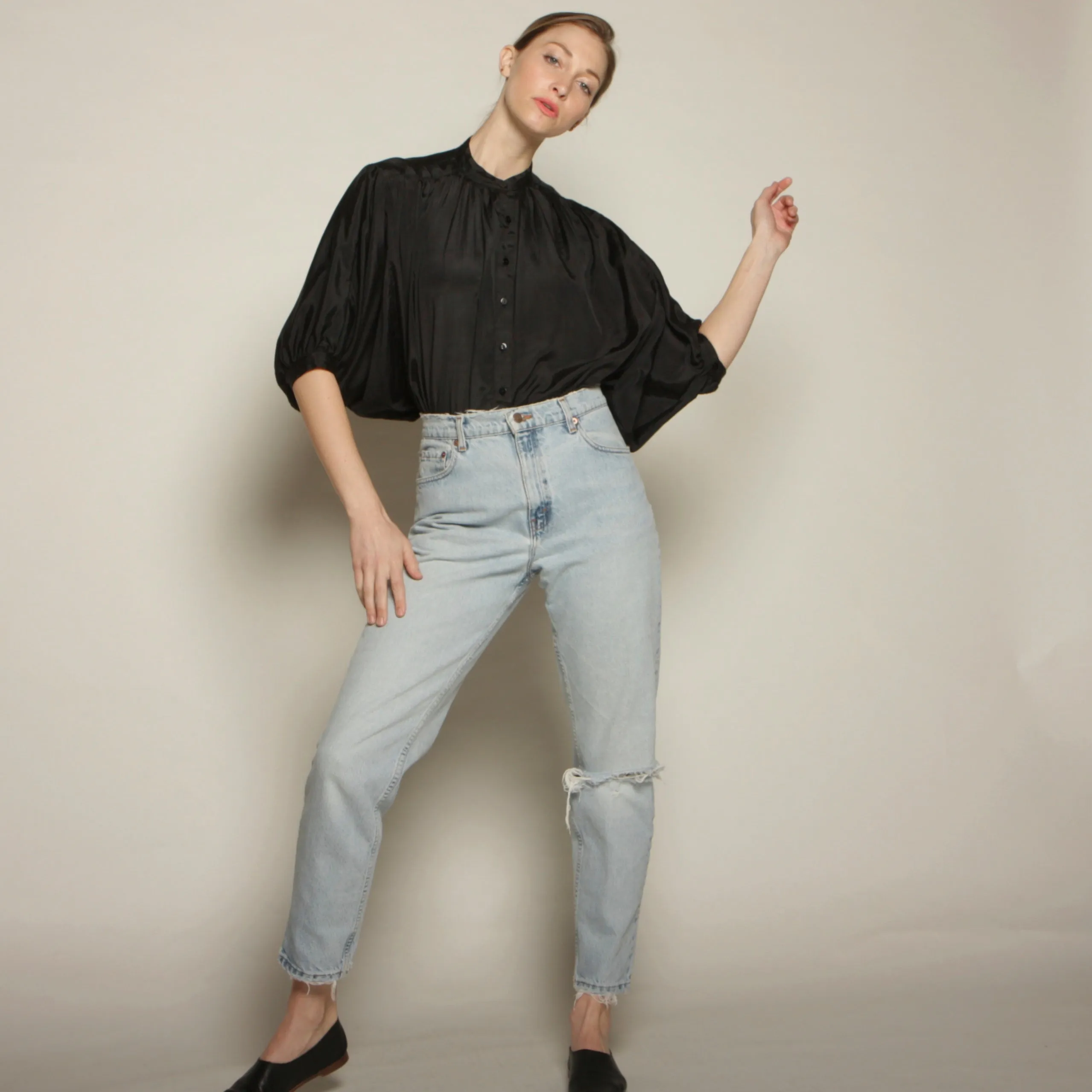 Vintage 70's Silk   Cotton Cape Blouse