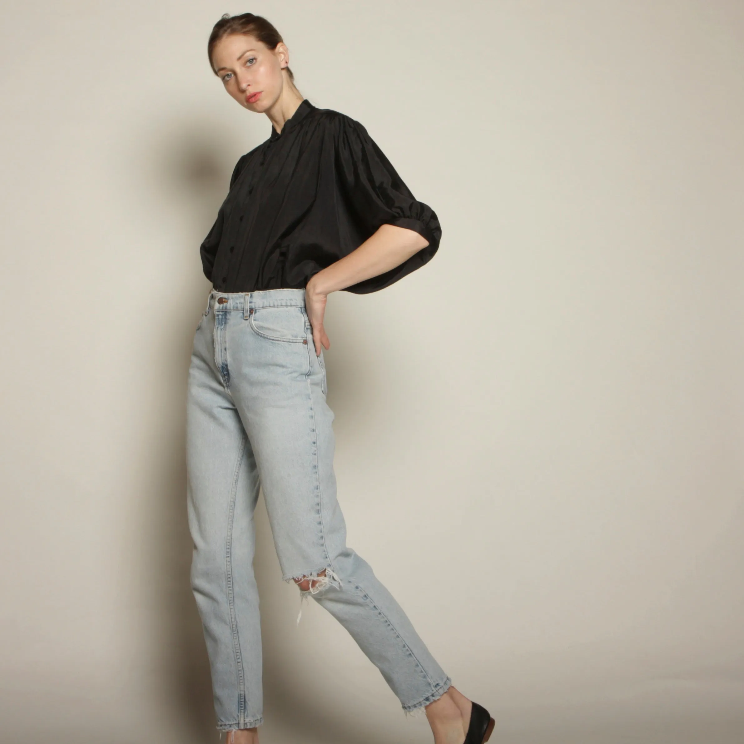 Vintage 70's Silk   Cotton Cape Blouse