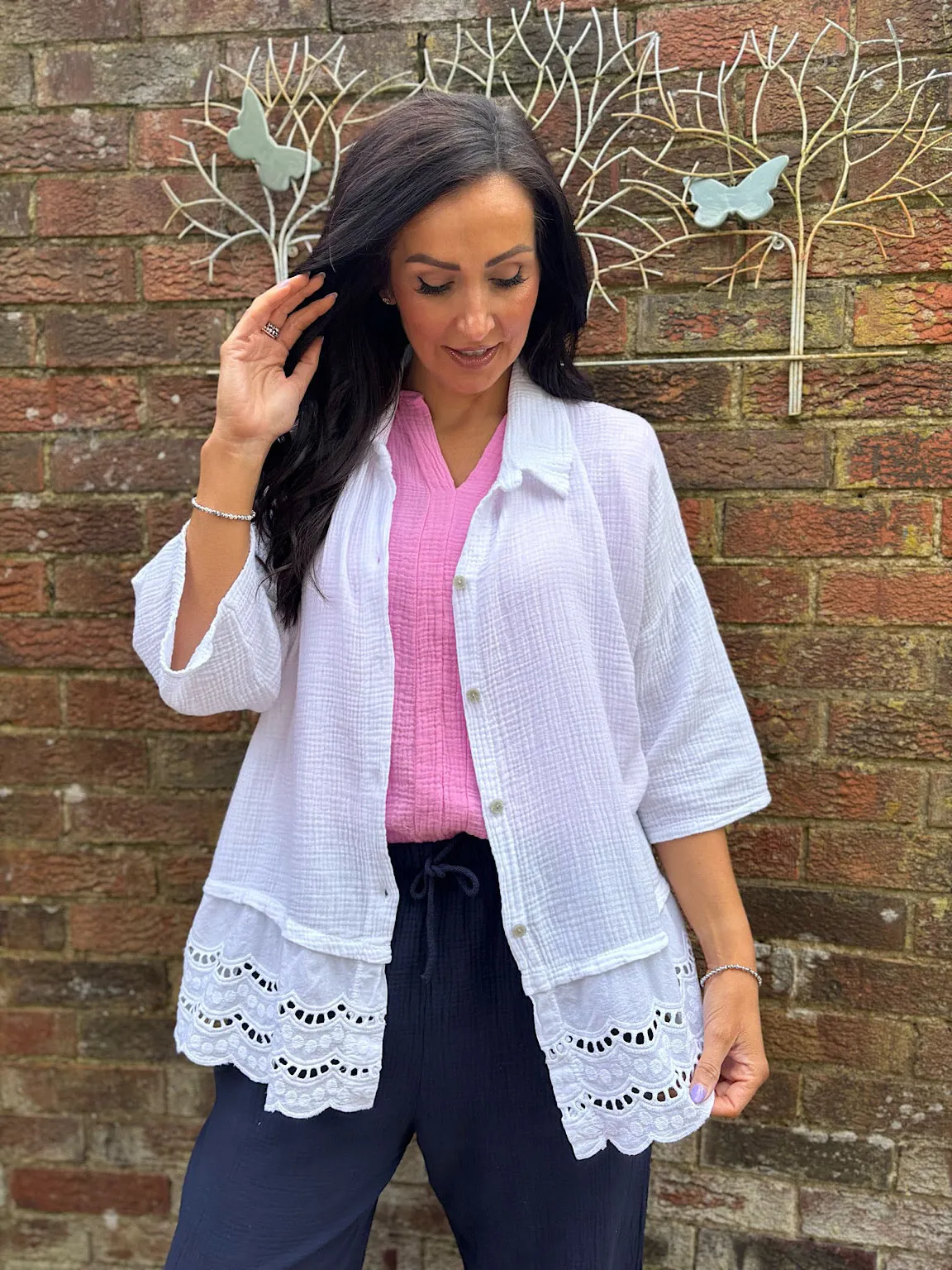 White Embroidered Bubble Cotton Blouse Tess