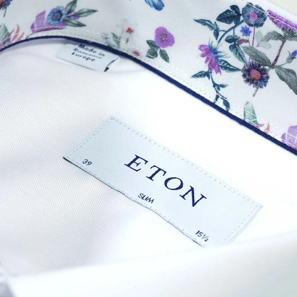 White Floral Trim Signature Twill Slim Fit Shirt