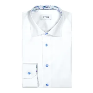 White Floral Trim Signature Twill Slim Fit Shirt