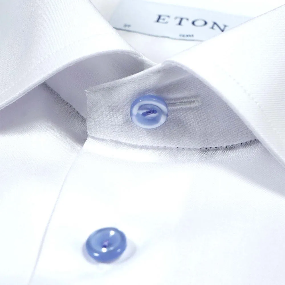 White Floral Trim Signature Twill Slim Fit Shirt