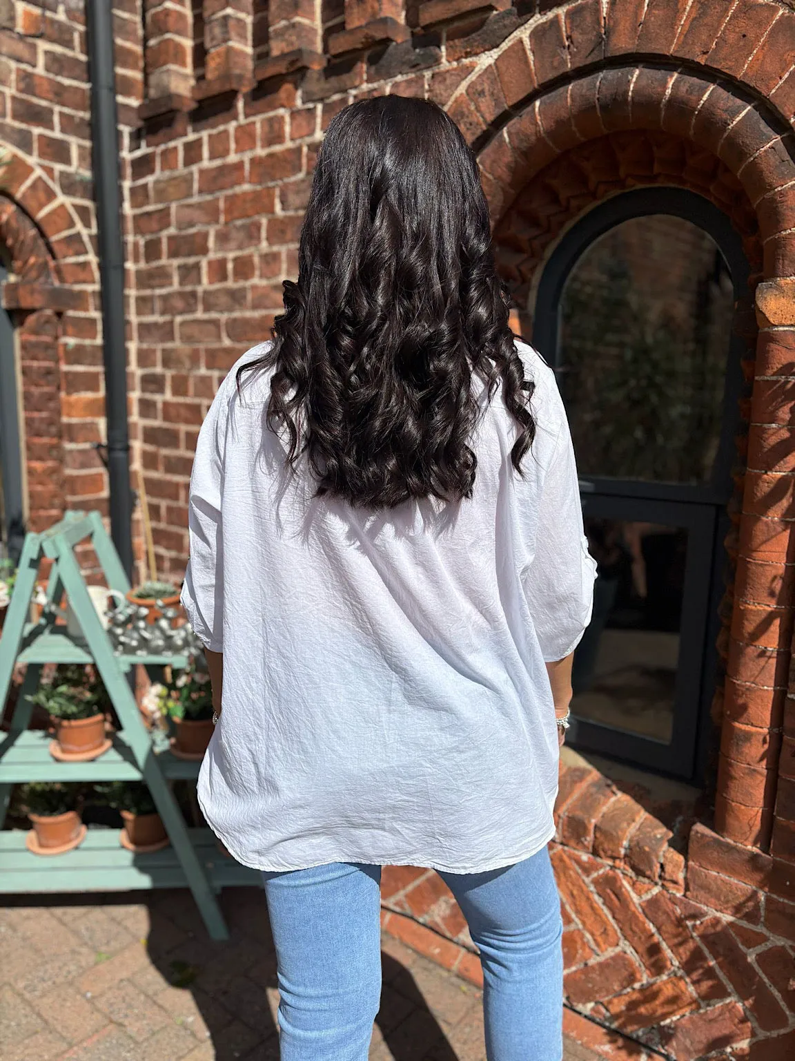 White Sketched Rose Blouse Fran