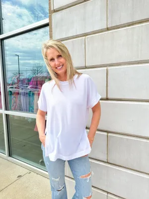 White S/S Side Slit T-Shirt Top