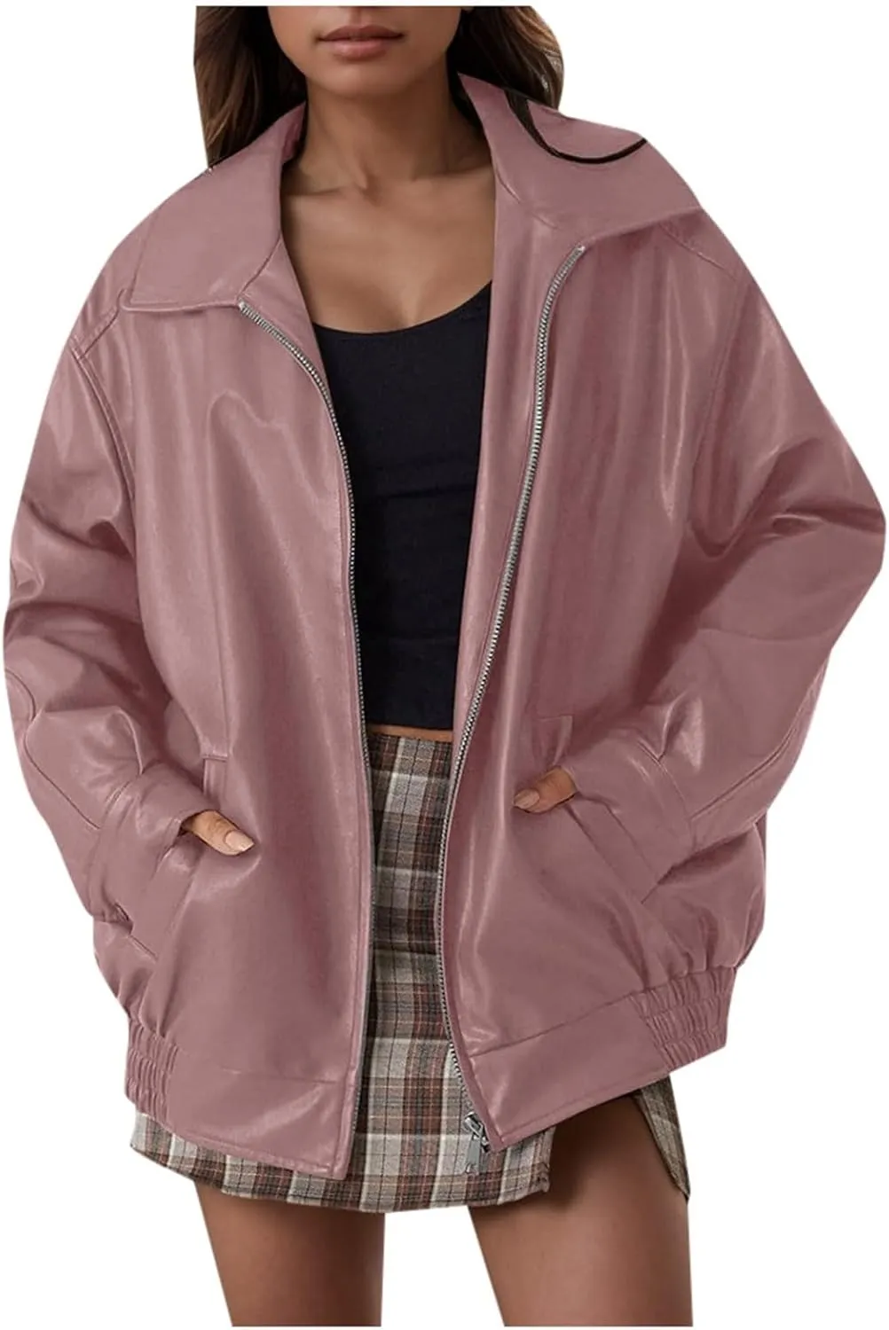 Women Jackets Leather Jackets Faux Suede Fall Fashion Motorcycle Coats Casual Zipper Suit Jackets Outfits Autumn