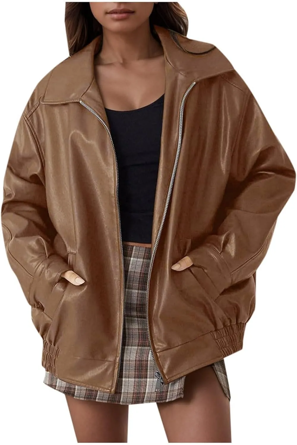 Women Jackets Leather Jackets Faux Suede Fall Fashion Motorcycle Coats Casual Zipper Suit Jackets Outfits Autumn