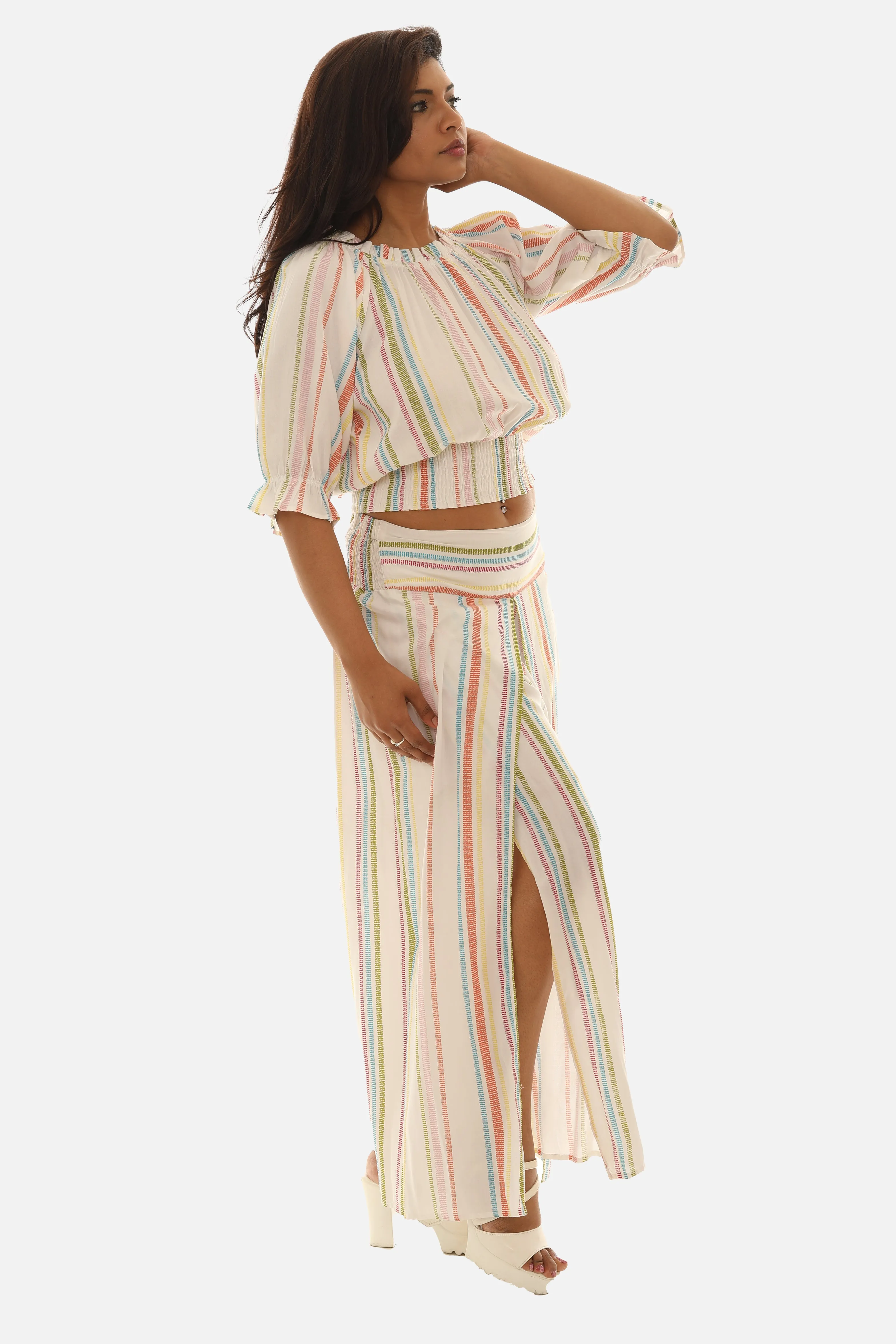 Women Multi-Stripes Cotton Pants with Top
