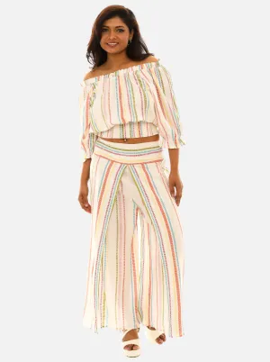 Women Multi-Stripes Cotton Pants with Top
