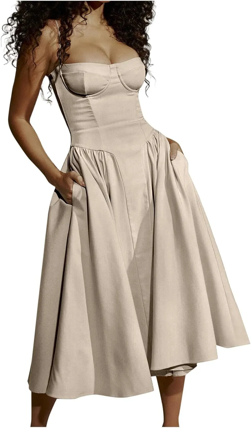 Women Sleeveless Sling Long Dress Summer Solid Color Backless A Line Bandage Dress Ladies Denim Dress