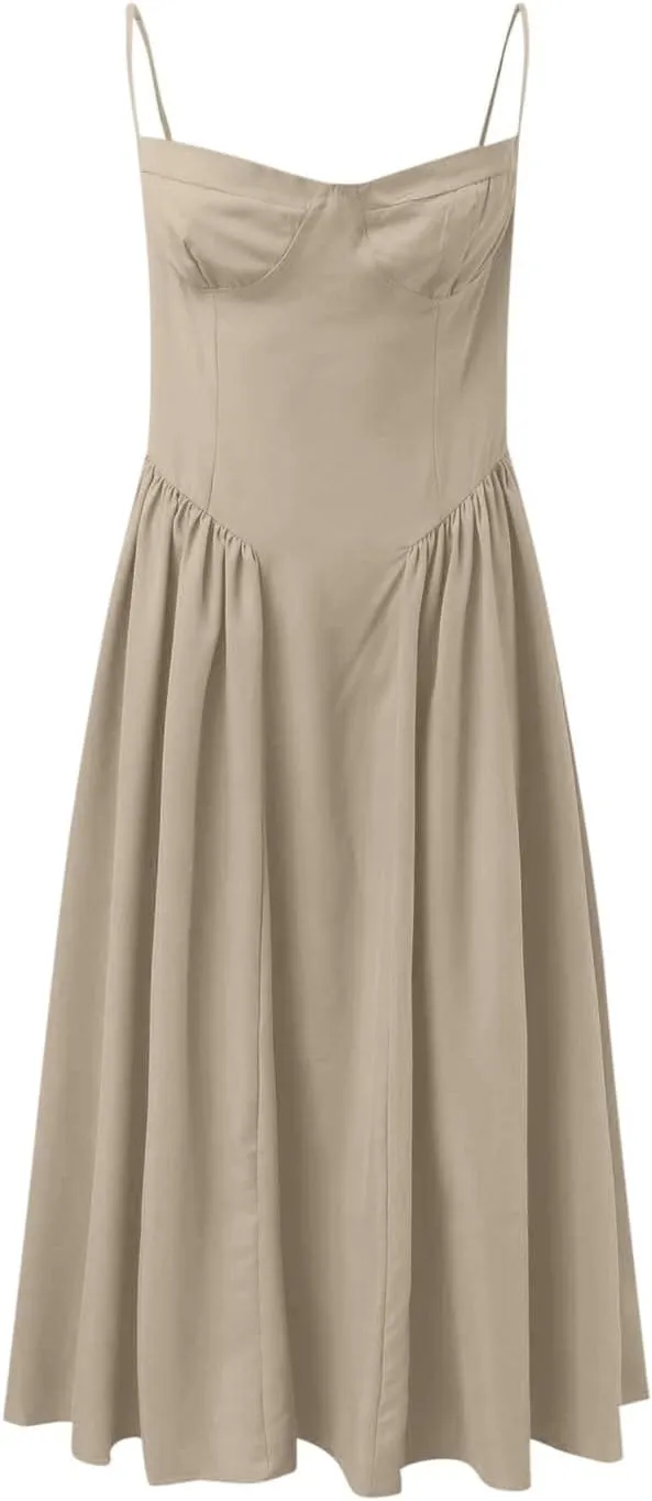Women Sleeveless Sling Long Dress Summer Solid Color Backless A Line Bandage Dress Ladies Denim Dress