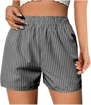 Women Striped Print Shorts High Waisted Shorts Y2k Mini Shorts Summer Lounge Shorts Trendy Pleated Boxer Shorts