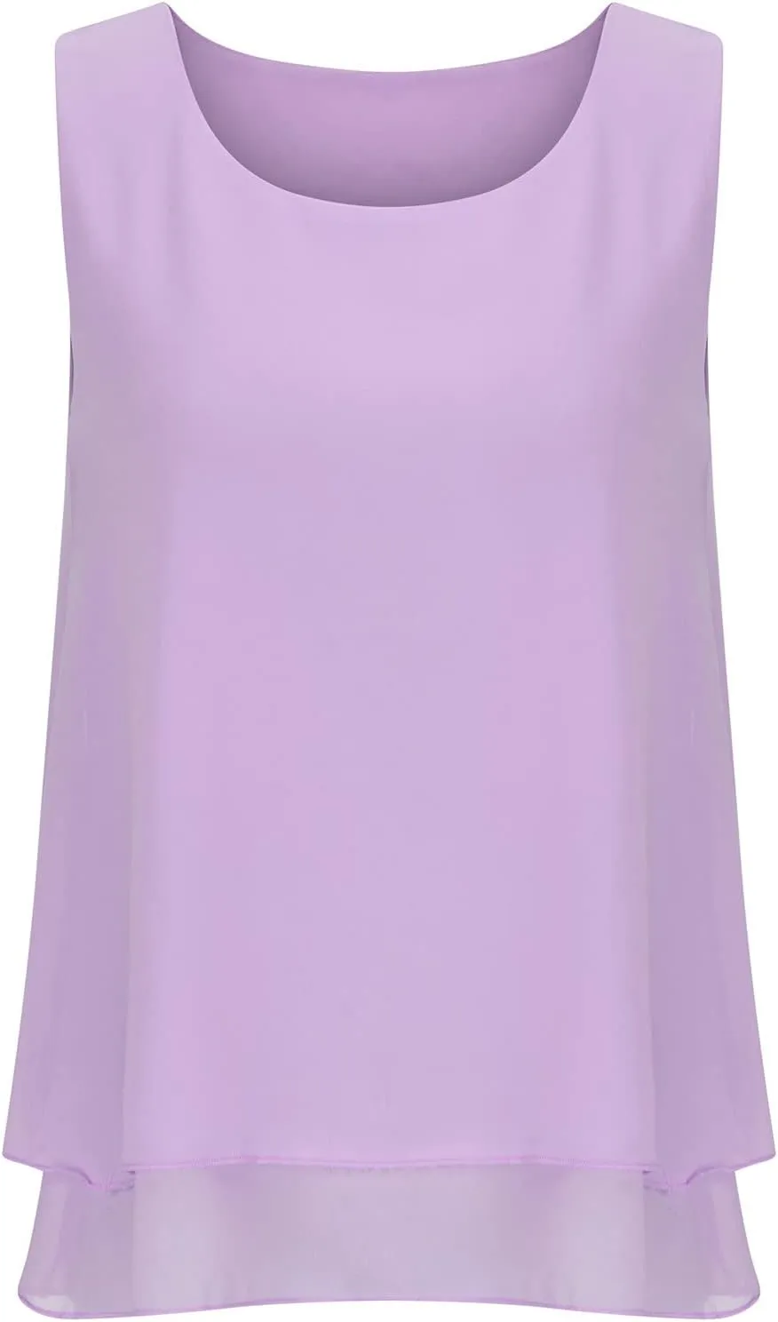 Women Tank Tops Dressy Sleeveless Solid Color Double Layers Chiffon Camisole Casual Summer Vacation Loose Casual Top
