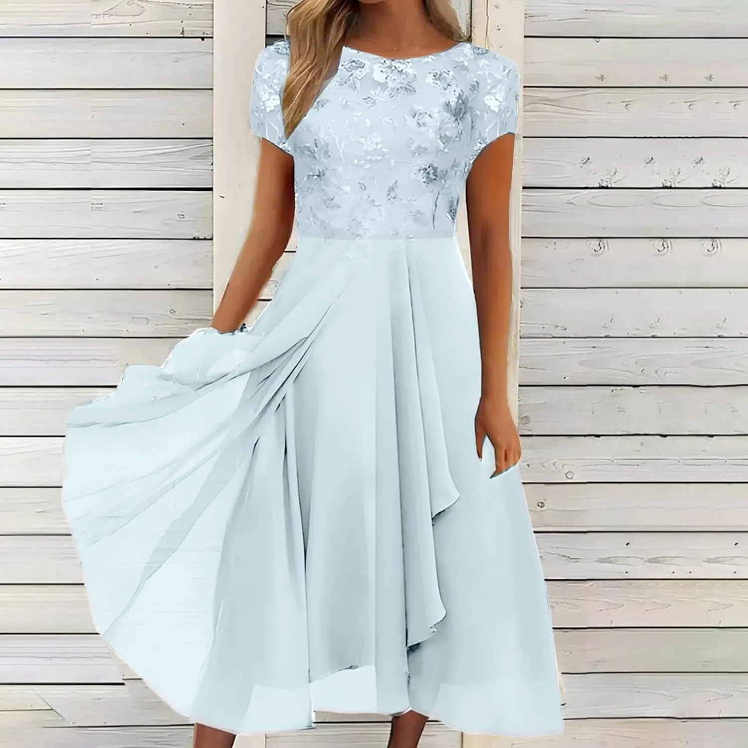 Women's Casual Dresses 2024 Trendy Solid Lace Short Sleeve Bridesmaid Maxi Dress Casual, S-3XL