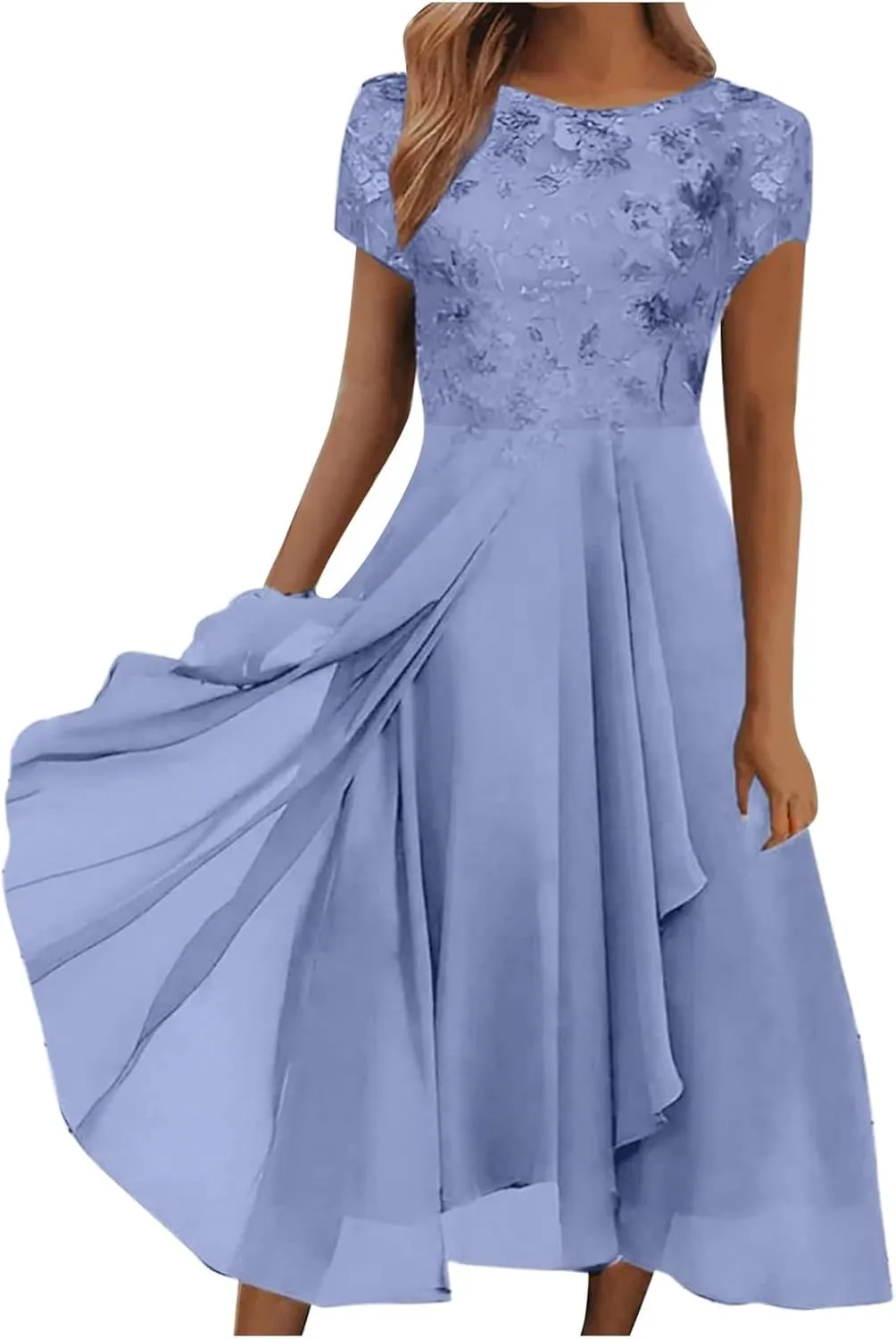 Women's Casual Dresses 2024 Trendy Solid Lace Short Sleeve Bridesmaid Maxi Dress Casual, S-3XL