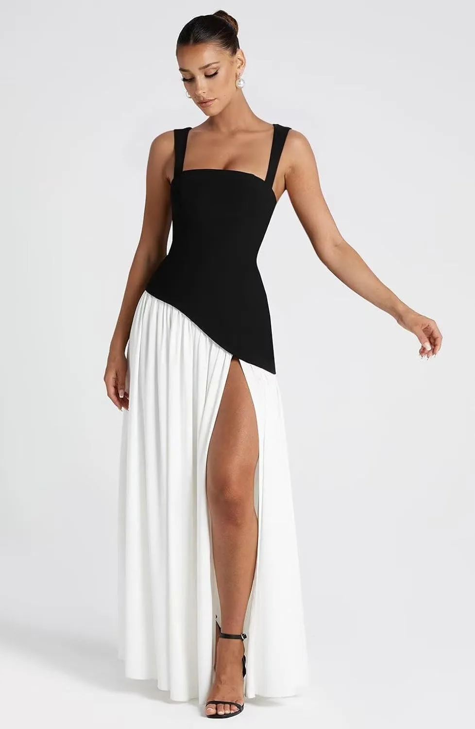 Women's Chiffon Bridesmaid Dress with Slit Pleated Asymmetrical Drop Waist Formal Evening Gowns