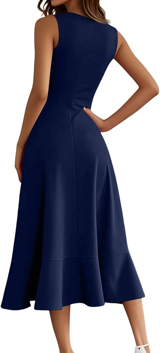 Women's Cocktail Party Formal Wedding Guest Church Dresses A Line High Low Ruffled Split Hem Party Midi Dresses